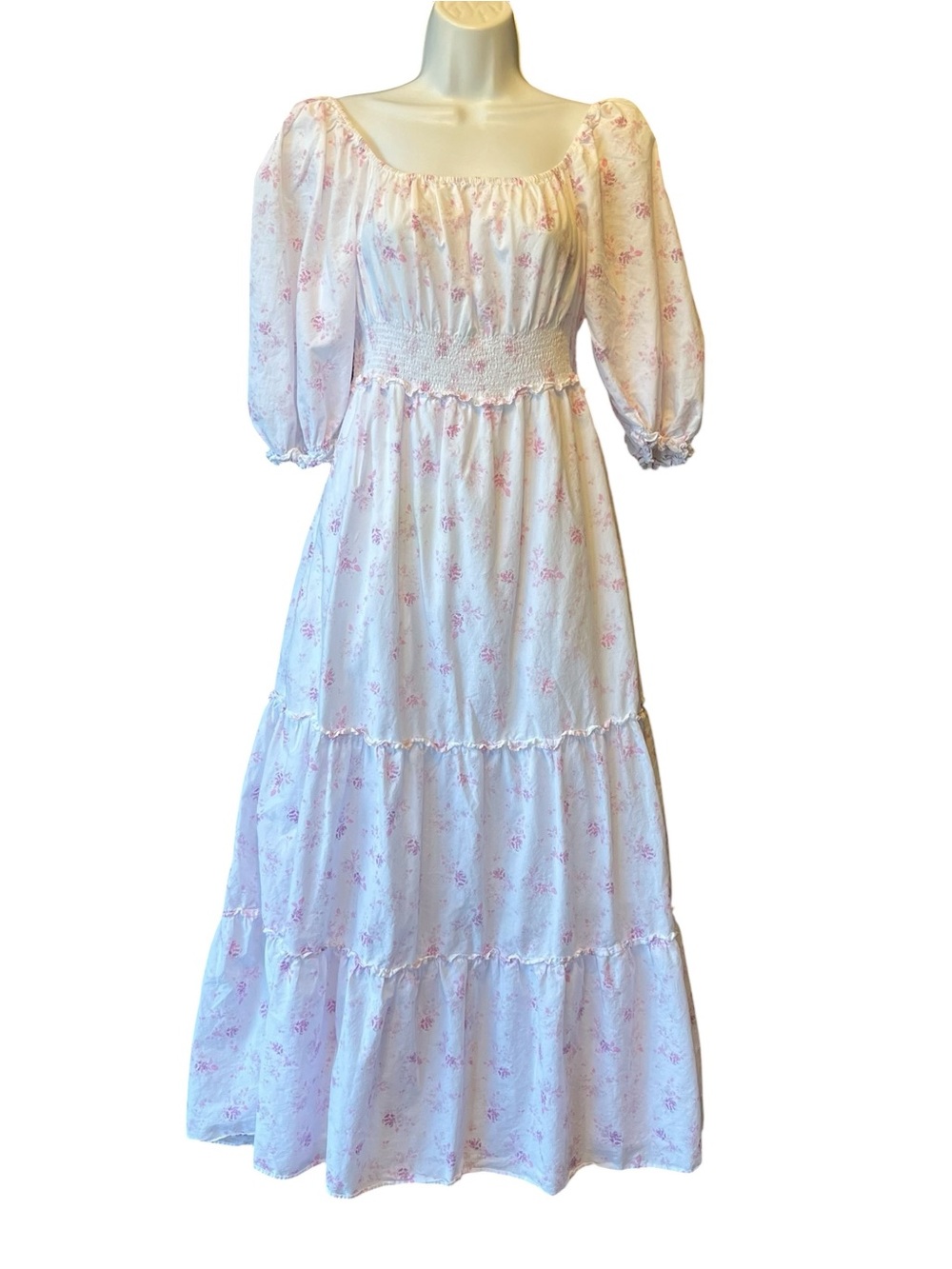 Love Shack Fancy X Target Tiered maxi dress M White floral Smocked Puff sleeves
